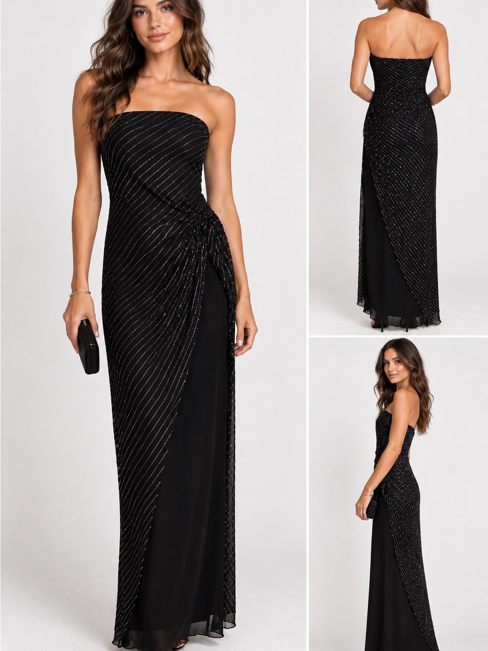 B. Smart Y2K VTG Sparkly Mesh Overlay Evening Dress Asymmetric Drape Size 9/10